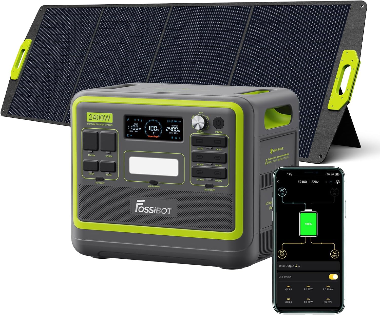 FOSSiBOT F2400 Generator solarny, 2048 Wh LiFePO4 akumulator zapasowy z wyjściami 24000 W AC (4600 W Peak)