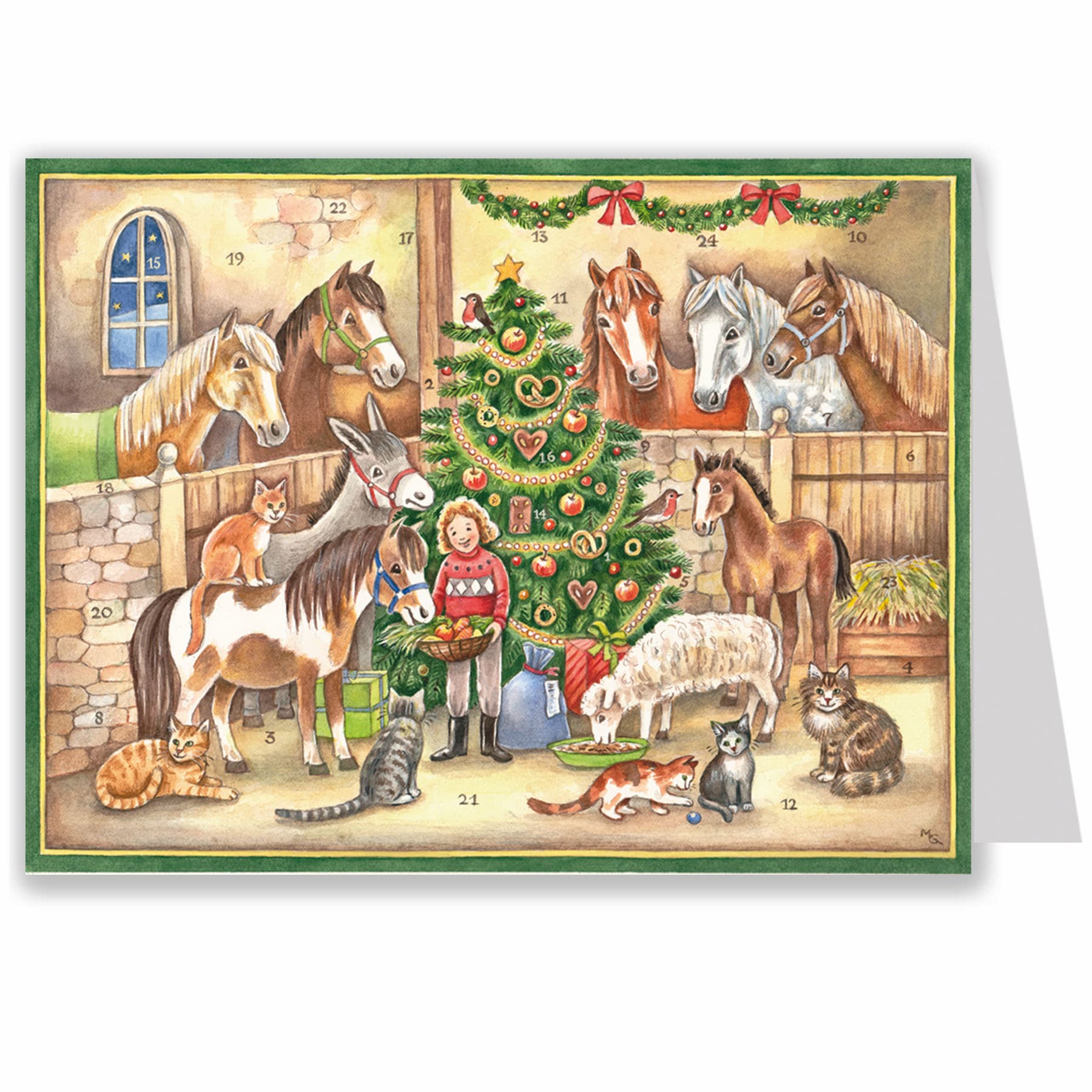Calendario de Adviento de postales "En el establo"