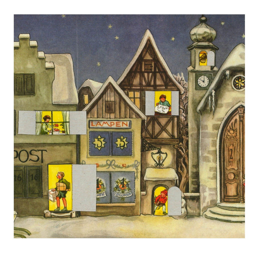 Calendario de adviento de papel "La pequeña ciudad" de 1946