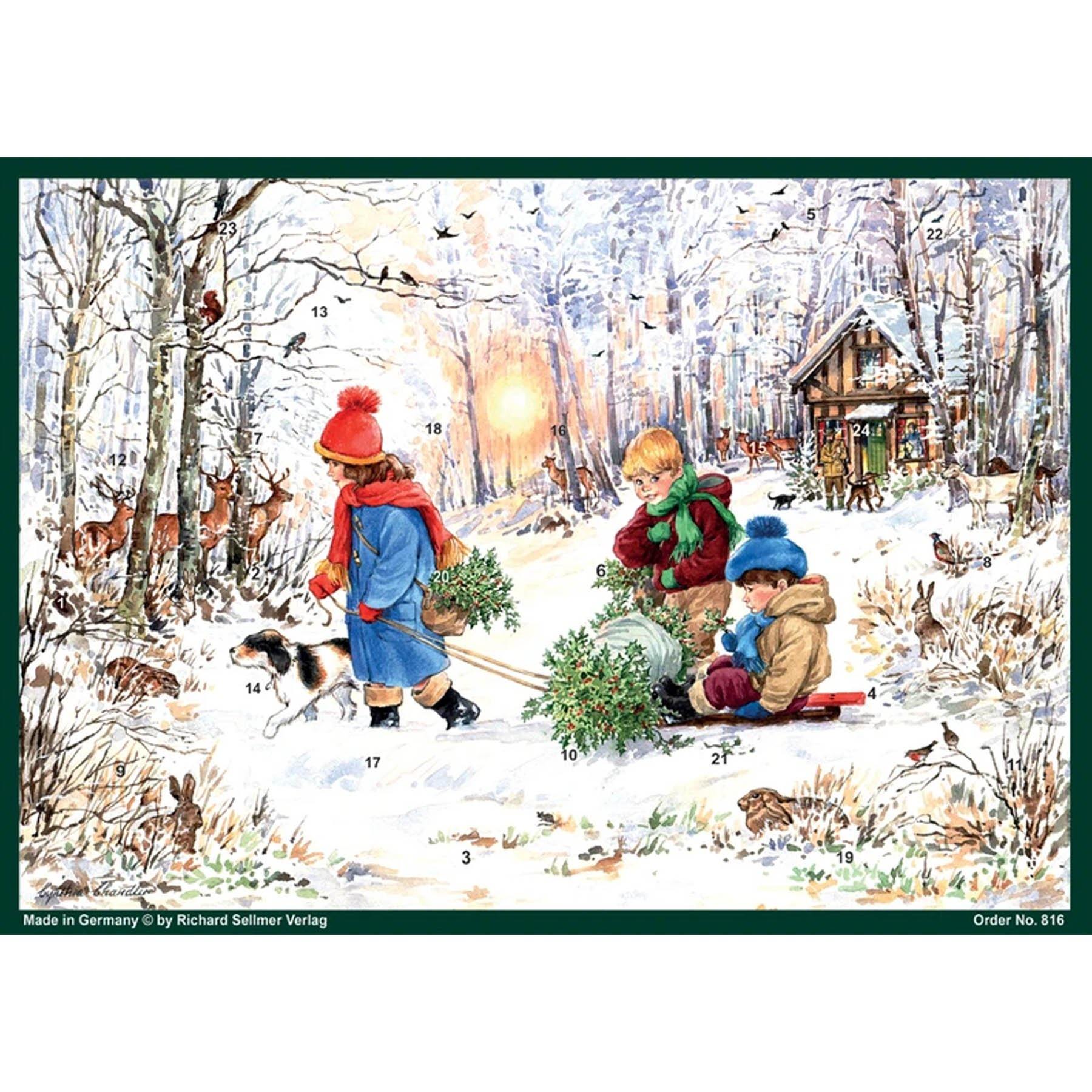 Calendario de Adviento A4 "Alegrías de la nieve en el bosque"