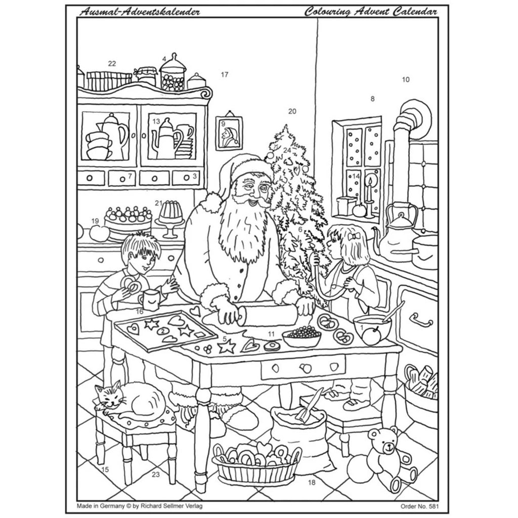 Calendario de Adviento para colorear "Hornear con Papá Noel"