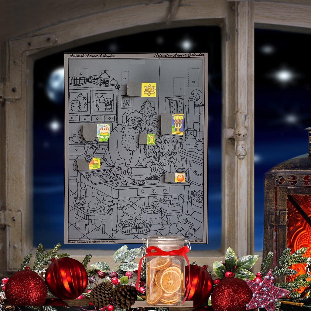 Calendario de Adviento para colorear "Hornear con Papá Noel"