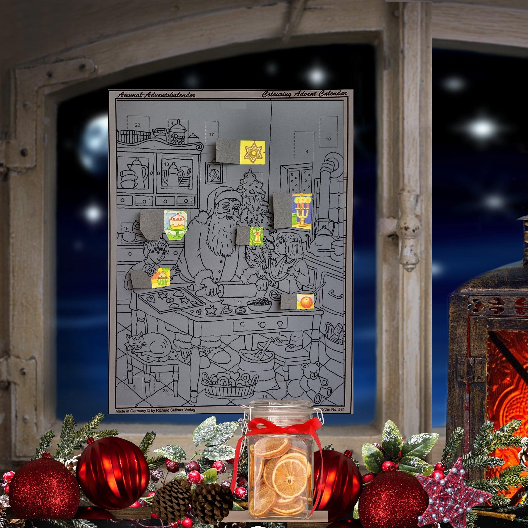 Calendario de Adviento para colorear "Hornear con Papá Noel"