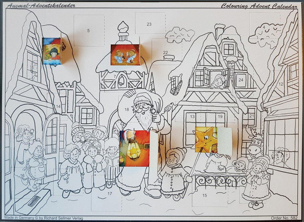 Calendario de Adviento para colorear "Papá Noel llega a la ciudad"