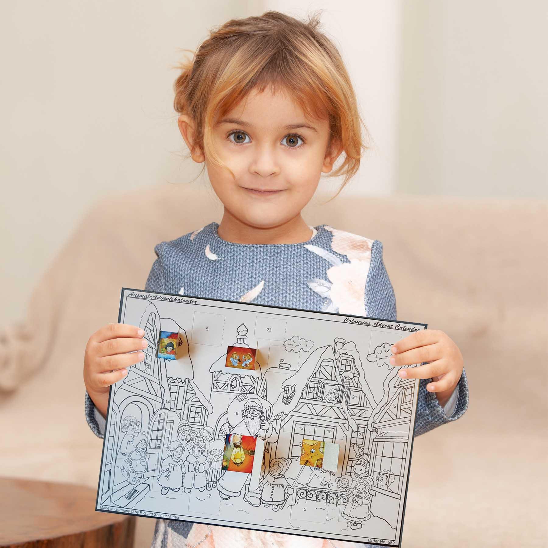 Calendario de Adviento para colorear "Papá Noel llega a la ciudad"