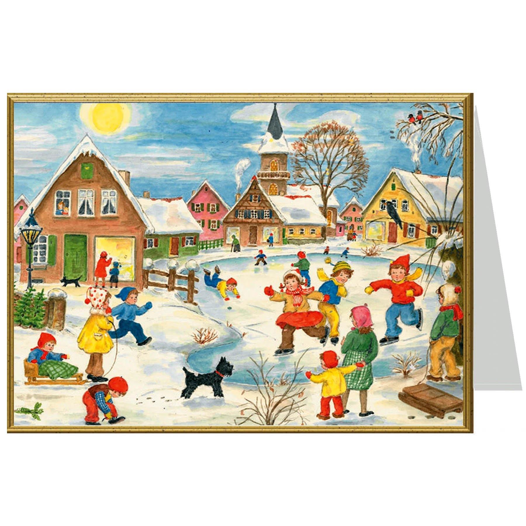 Tarjeta de Navidad "Niños jugando en invierno"
