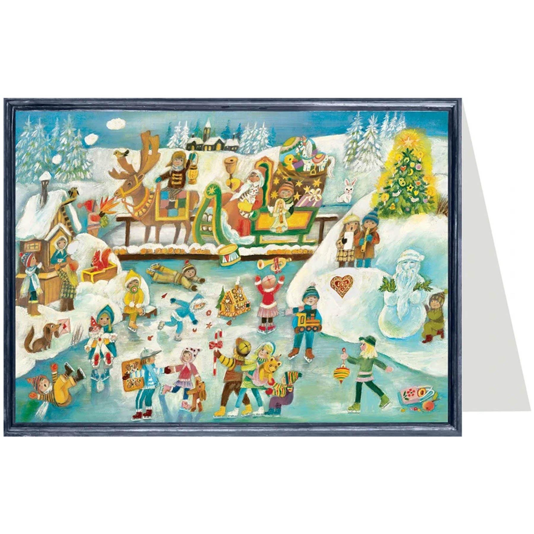 Tarjeta de Navidad "Diversión al patinar sobre hielo"