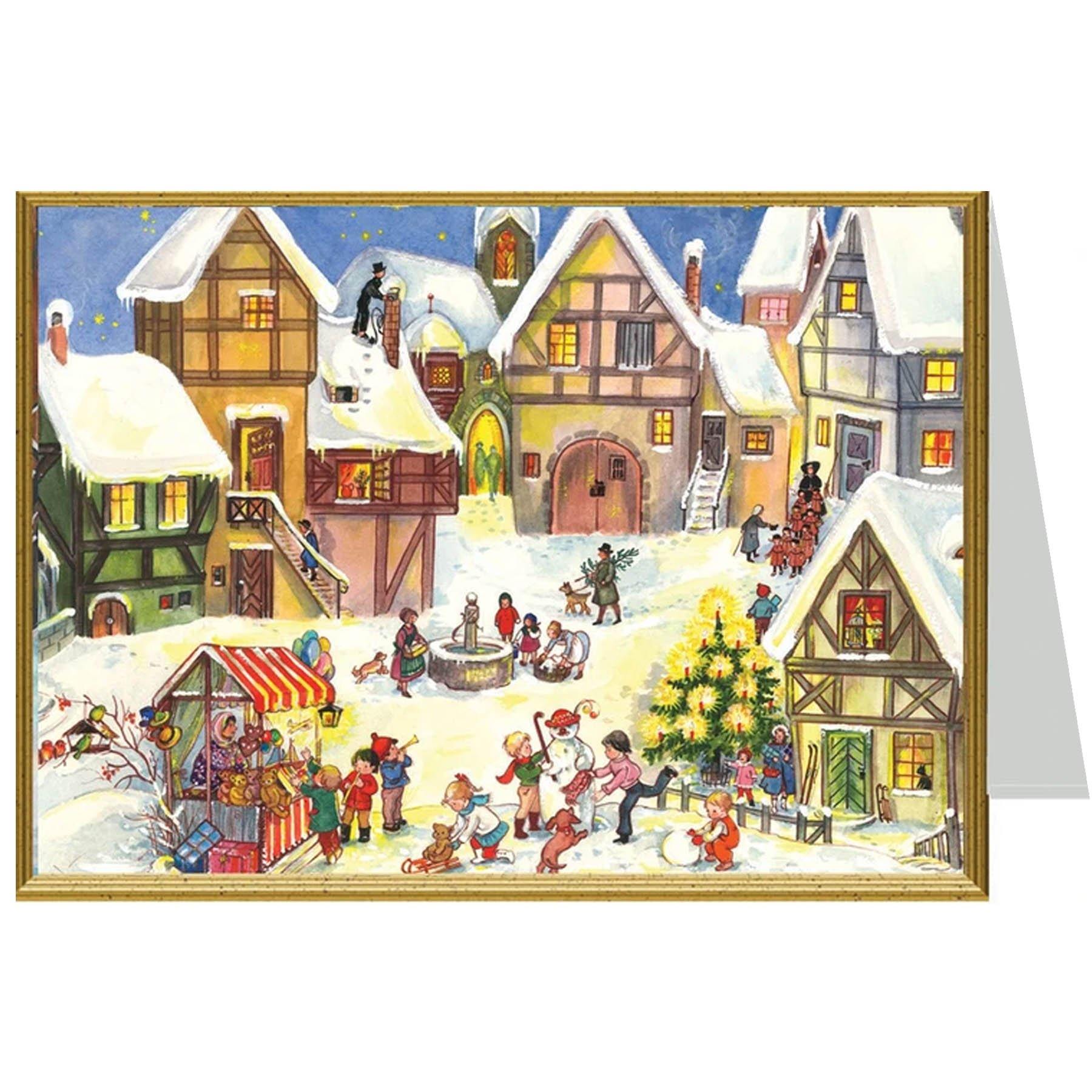 Tarjeta de Navidad "Mercado navideño en el pueblo"
